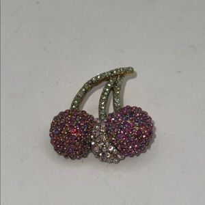 Elegant Cherry Brooch with Multicolor Crystals